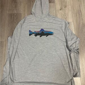 Patagonia Gray Hoodie with Vibrant Fish Design